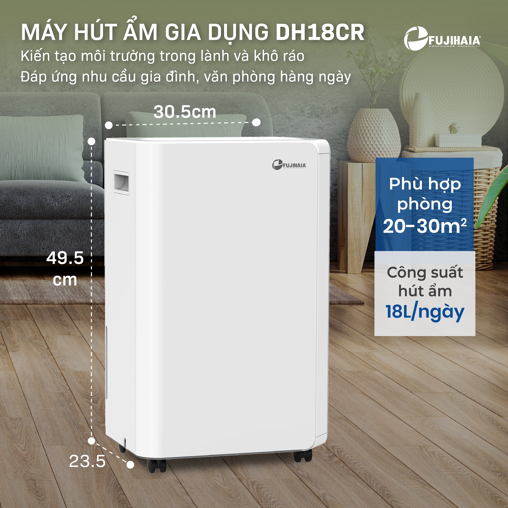 Máy hút ẩm dân dụng Fujihaia DH18CR