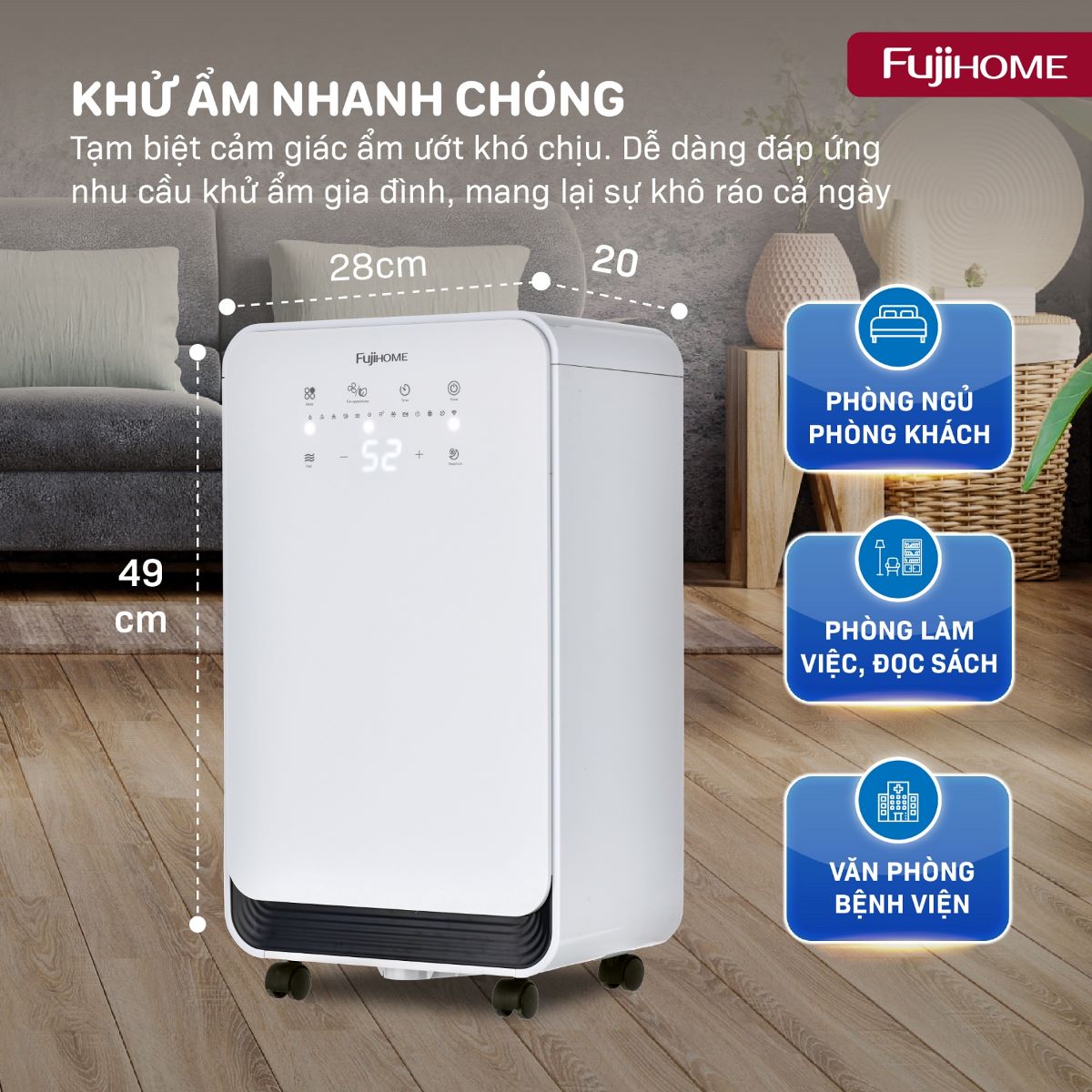 Máy hút ẩm dân dụng Fujihome DH12NEW