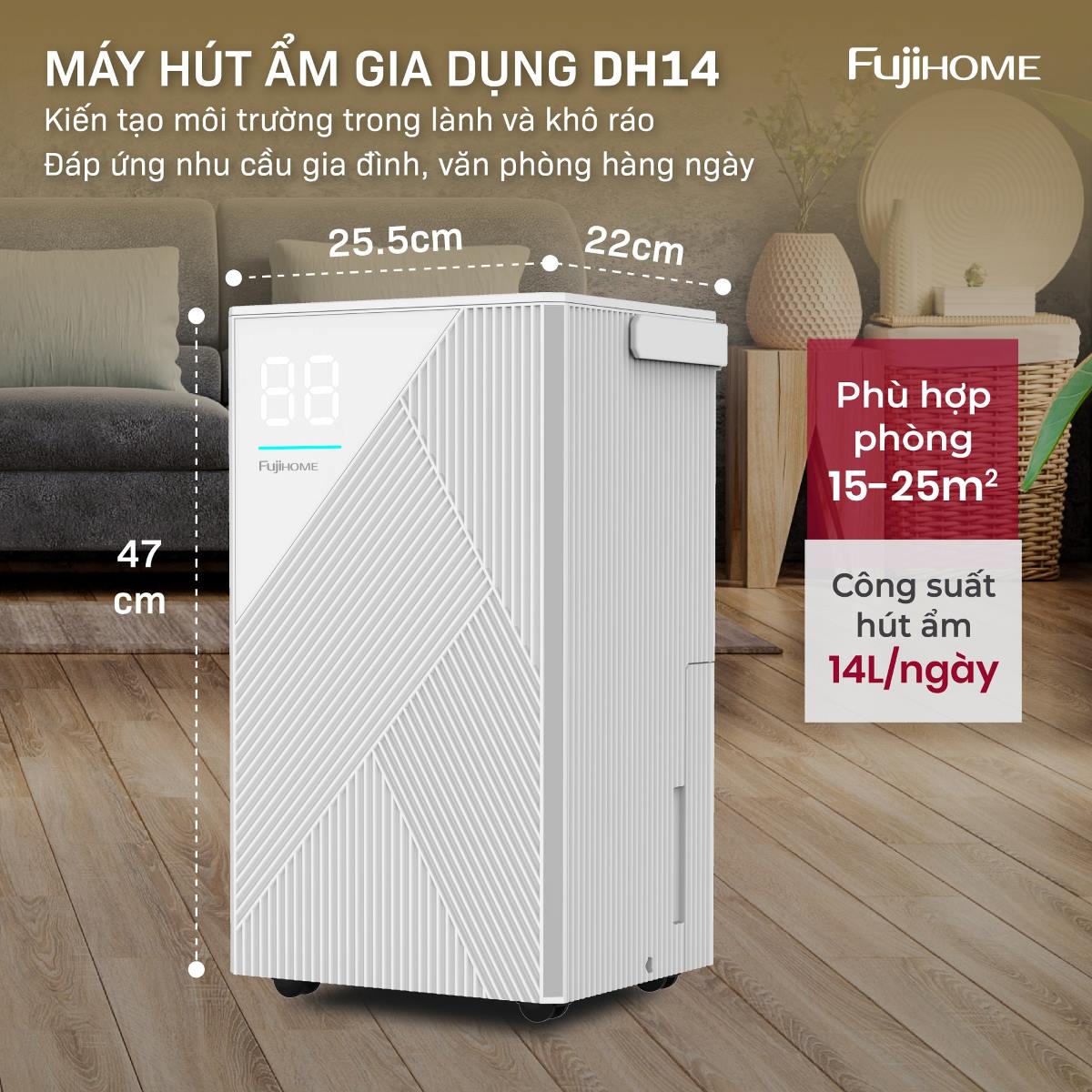 Máy hút ẩm dân dụng Fujihome DH14