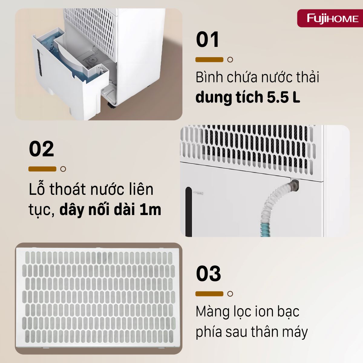 Máy hút ẩm dân dụng Fujihome DH30NW