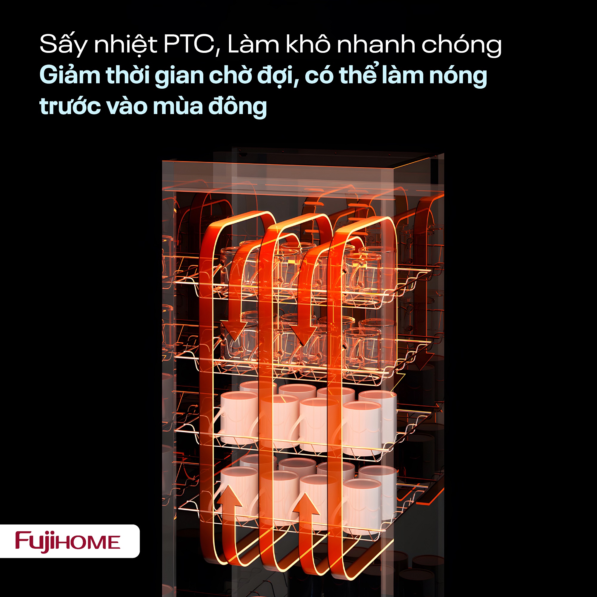 Tủ sấy khử trùng bát đĩa UV+Ozone dung tích lớn Fujihome DD180